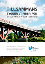 Framsida på broschyren "Tillsammans bygger vi fiber för bredband, tv och telefoni". Bilden föreställer Nilsbybron.