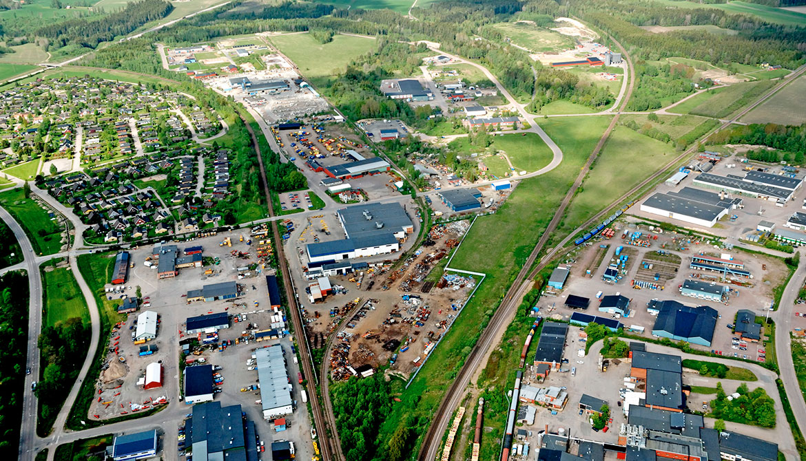Flygfoto över Lersätters industriområde samt SCAN-området